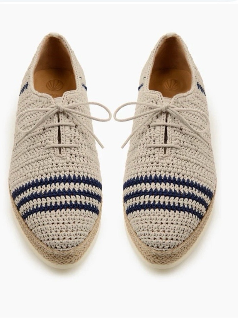 Coclico Womens Shoes Navy Crochet Woven Oxford Platform Espadrille Size 37/6.5